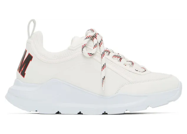 MSGM White and Red Logo College Back Patch Sneakers (2842MDS211 130)