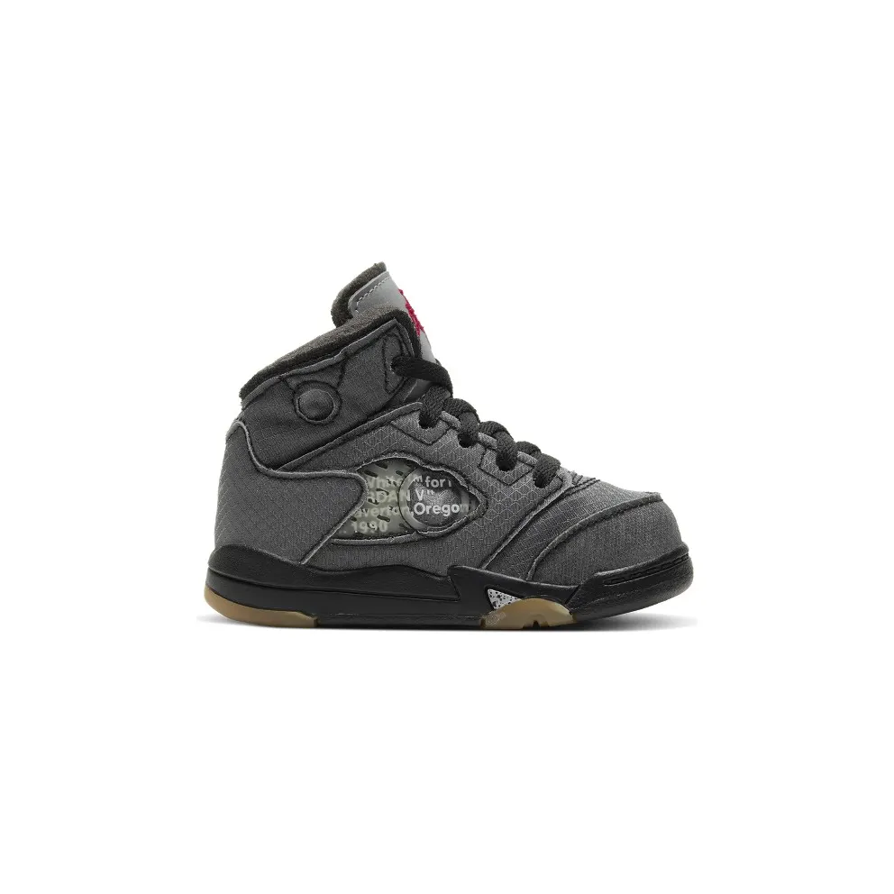 Jordan 5 Retro Off-White Black (TD) Black/Muslin-Fire Red (CV4828-001)