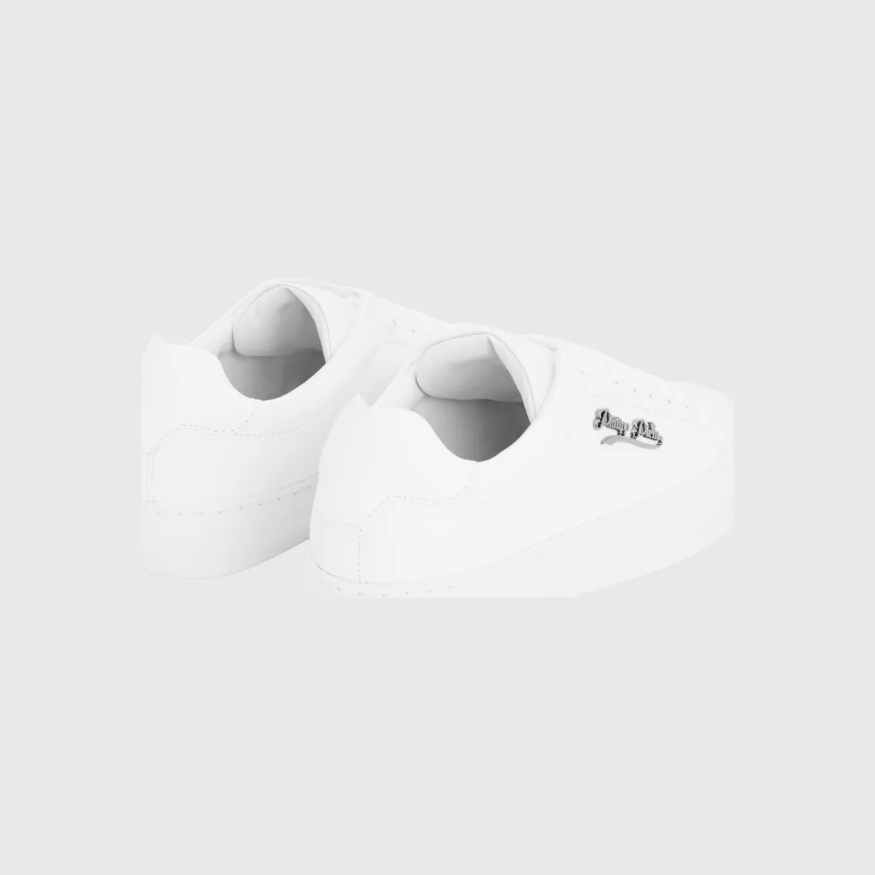 Philipp plein Low Top Smooth Leather Sneakers with Applied Metal Logo White (LADSUSC0790PLE005N01) (2)