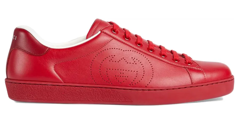 Gucci Ace Perforated Interlocking G Red