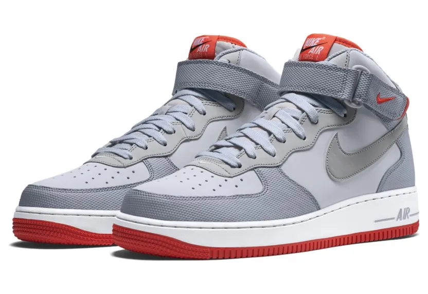 Nike Air Force 1 Mid Pure Platinum Wolf Grey Bright Crimson