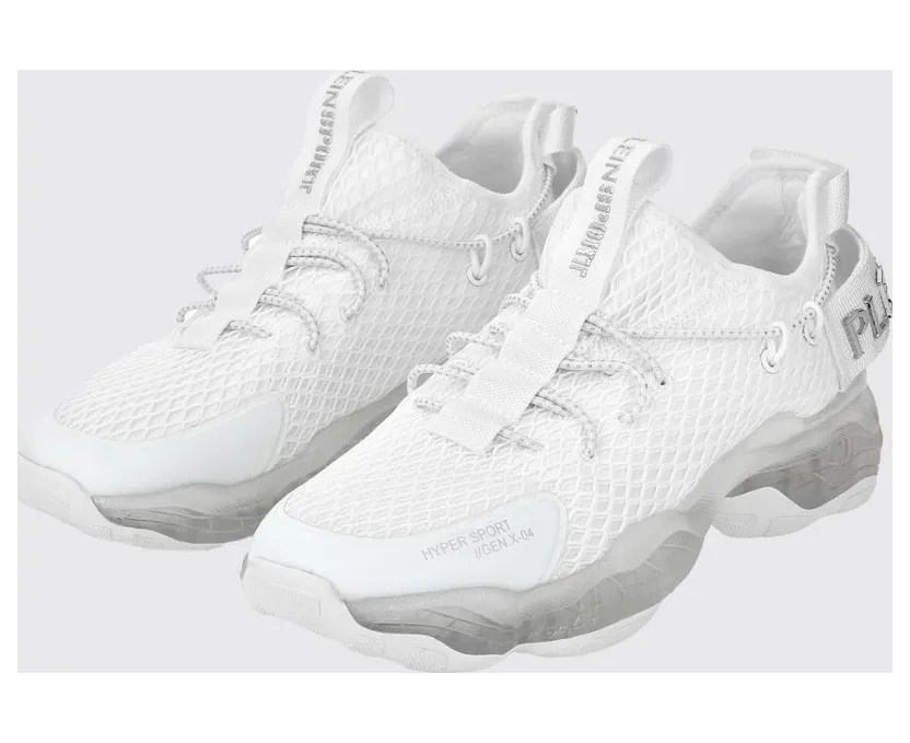 Plein Sport Hyper Sport Low-Top Sneakers in Mesh with Applied Logo and Pull Tab White (SADSUSC0522STE003N01)
