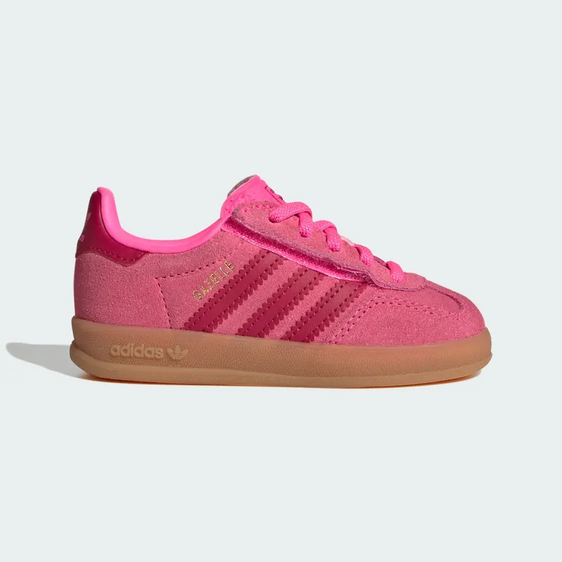 Adidas GAZELLE INDOOR COMFORT CLOSURE ELASTIC LACE Shoes Lucid Pink / Team Victory Red / Gold Metallic (KJ2304)