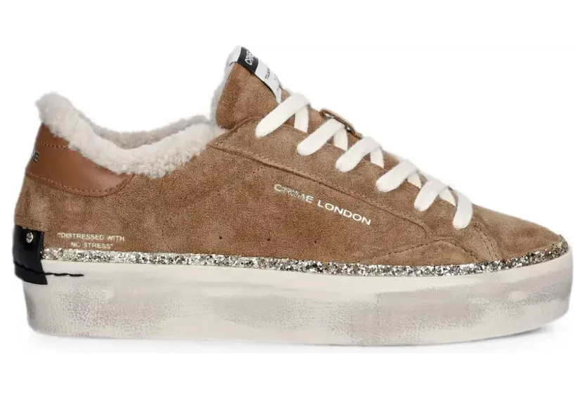 Crime London Gerafelde sneakers with plateauzool and glitters afwerking – Brown (23053AA9)