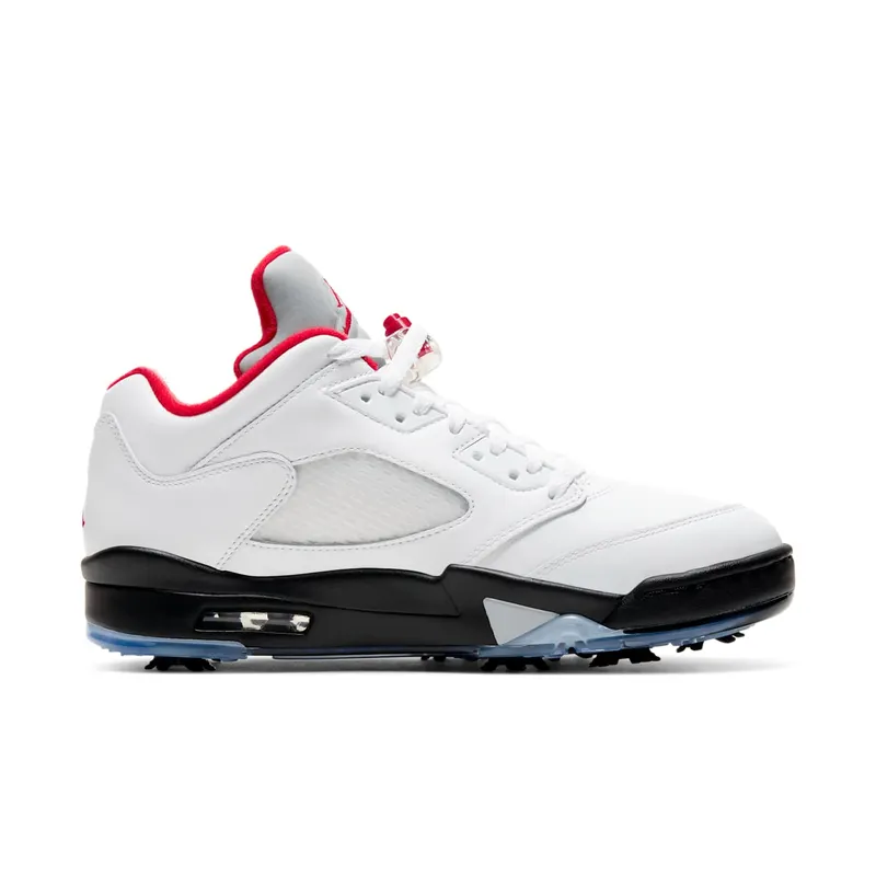 Jordan 5 Retro Low Golf Fire Red (Silver Tongue) White/Black-Metallic Silver-Fire Red (CU4523-100)