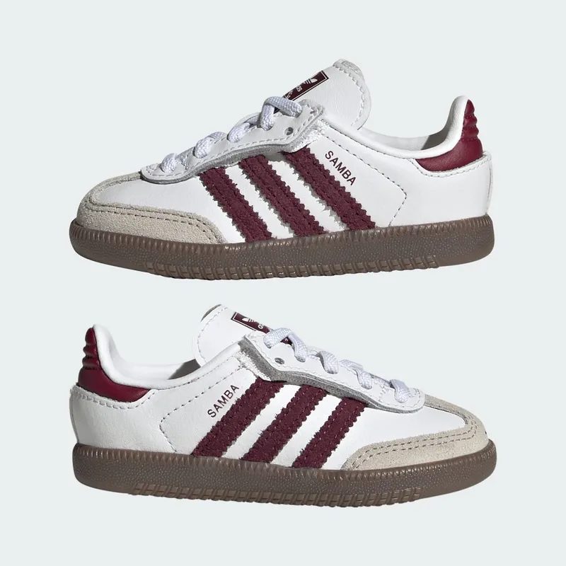 Adidas SAMBA OG COMFORT CLOSURE ELASTIC LACE Shoes Cloud White / Maroon / Gum (KZ8680)