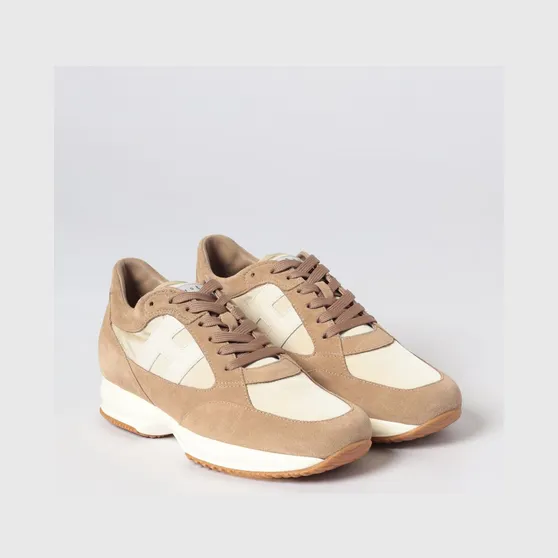 Hogan Interactive Sneakers in Suede and Nylon Beige (HXM7130GC80V4R0RWN)