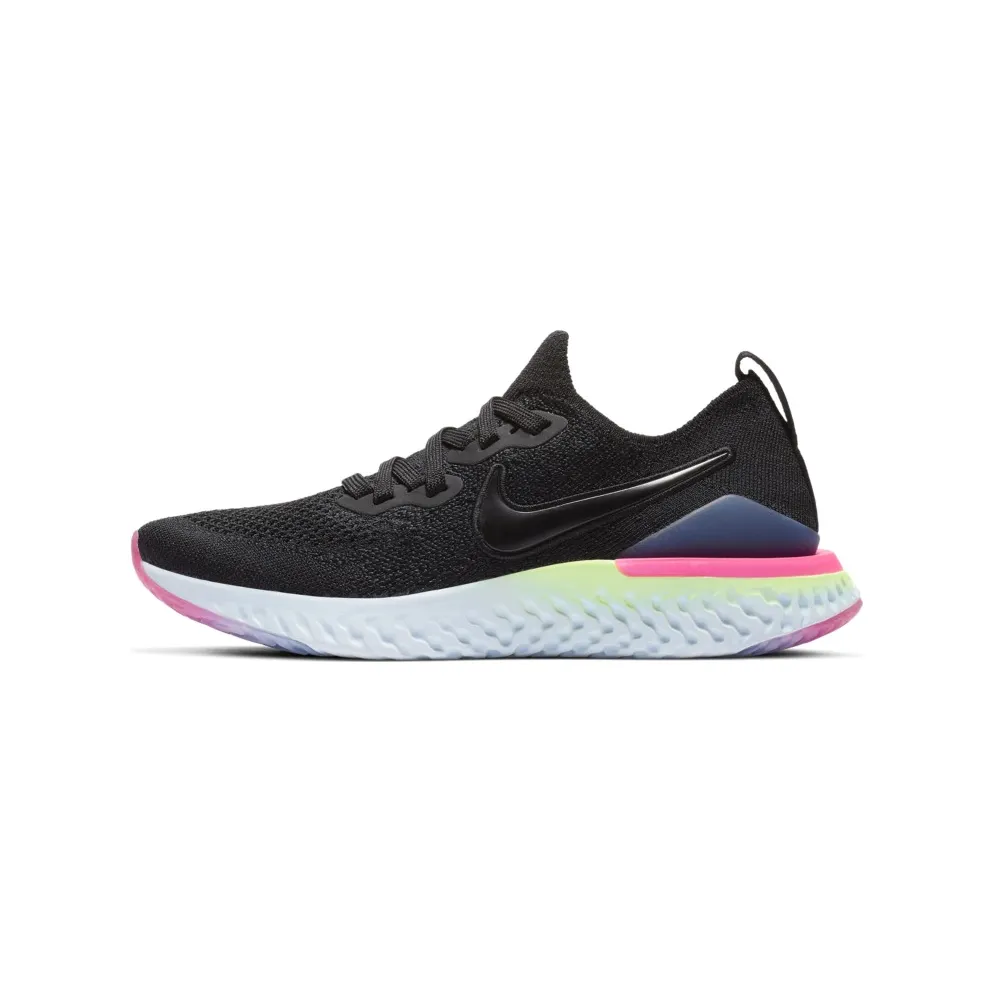 Nike Epic React Flyknit 2 Black Sapphire Hyper Pink (GS) Black/Black-Sapphire-Lime Blast-Hyper Pink-Blue Tint (AQ3243-003)