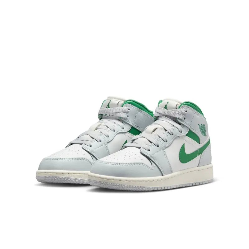 Jordan 1 Mid GS “White Pure Platinum Pine Green” (DQ8423-142)