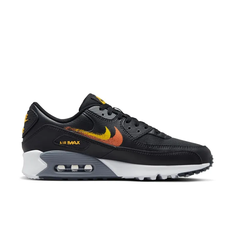 Nike Air Max 90 Spray Paint Swoosh Black University Gold (FJ4229-001)