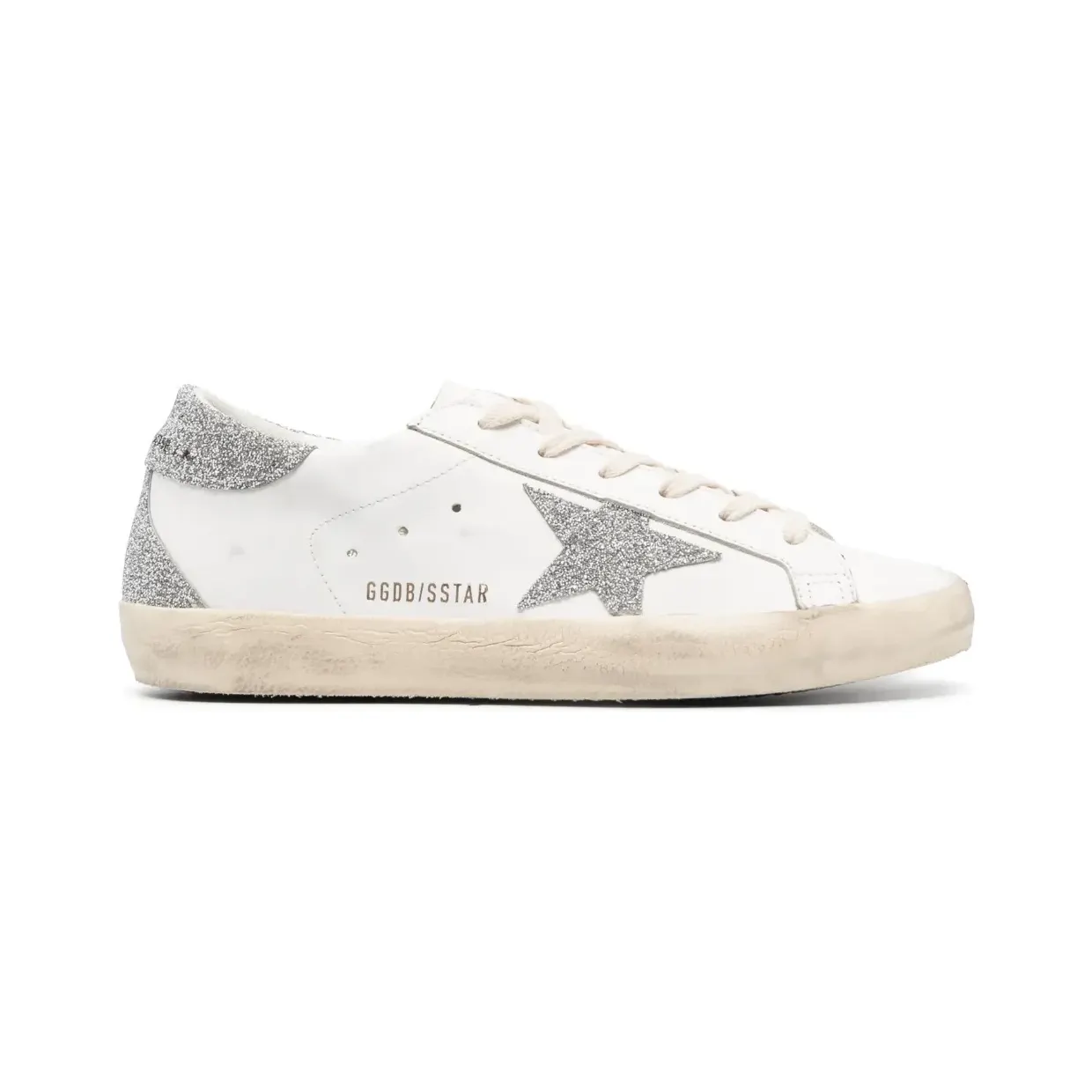 Golden Goose Super-Star mit silberfarbenem Swarovski-Kristallstern und Fersenlasche “White” (GWF00102F004688)