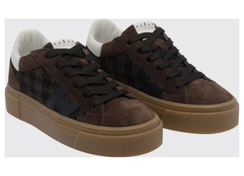 Hogan H705 Leather and Suede Sneakers with a Bicolor Houndstooth Pattern Yellow Cream (HXW7050GB0BVI50R2F)
