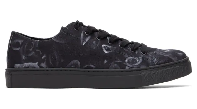 Yohji Yamamoto Black Canvas Eye Print Low-Top Sneakers (HD-E04-063)