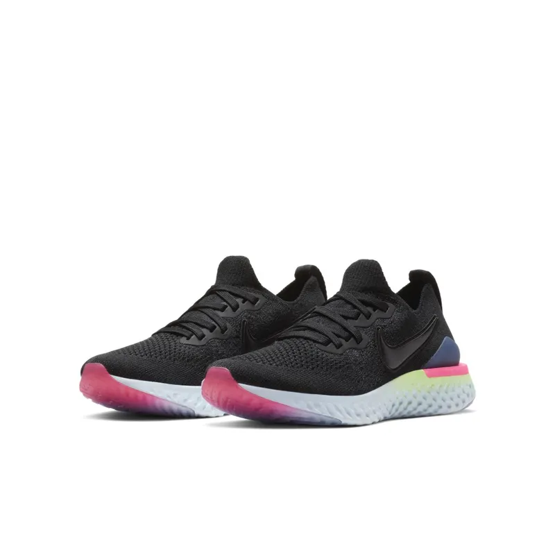 Nike Epic React Flyknit 2 Black Sapphire Hyper Pink (GS) Black/Black-Sapphire-Lime Blast-Hyper Pink-Blue Tint (AQ3243-003)