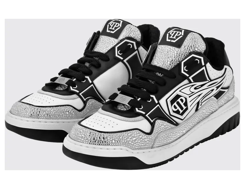 Philipp plein Leather and Rubber Rhinestone Sneakers White 1 (SAESMSC4015PLE010N0102)