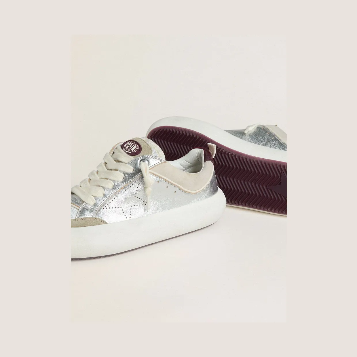 Golden Goose Women’S Space-Star Cube In Ice-Gray And Silver Leather With Burgundy Heel Tab (GWF00807.F007976.70341) (3)