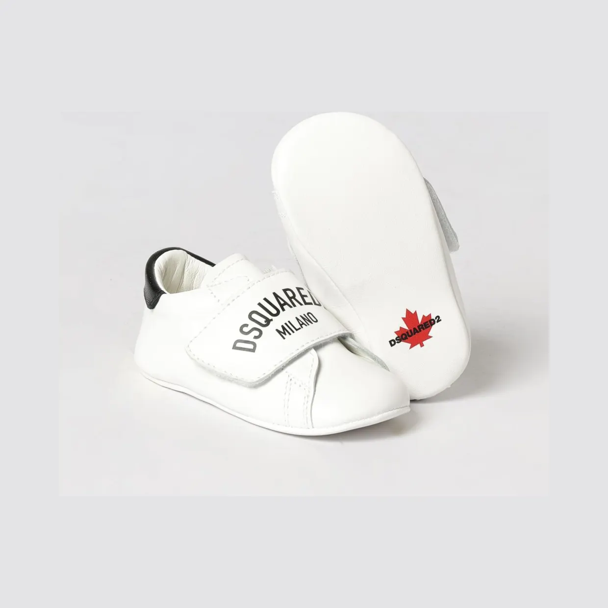 Dsquared2 Kid’s Low-Top Lambskin Leather Sneakers with Velcro Strap White (8260101)