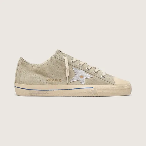 Golden Goose V-Star In Dove-Gray Suede With Silver Metallic Leather Star (GMF00129.F003433.60372)