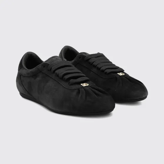 Dolce & Gabbana Suede Low-Top Sneakers with Embossed Logo Black (CK2485A058180999)