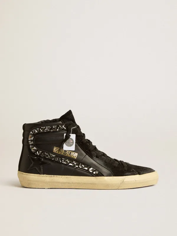 Golden Goose Slide In Leather With Black Star And Swarovski Crystal Flash (GWF00115.F005159.90100)
