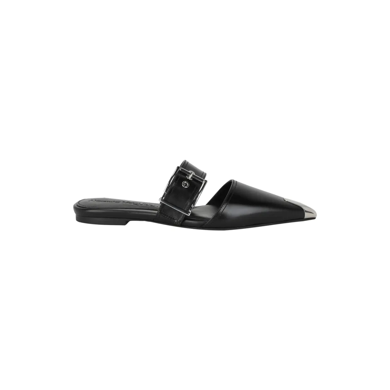 Alexander McQueen Punk Leather Flats Black Silver (733188 WHSWD 1081)