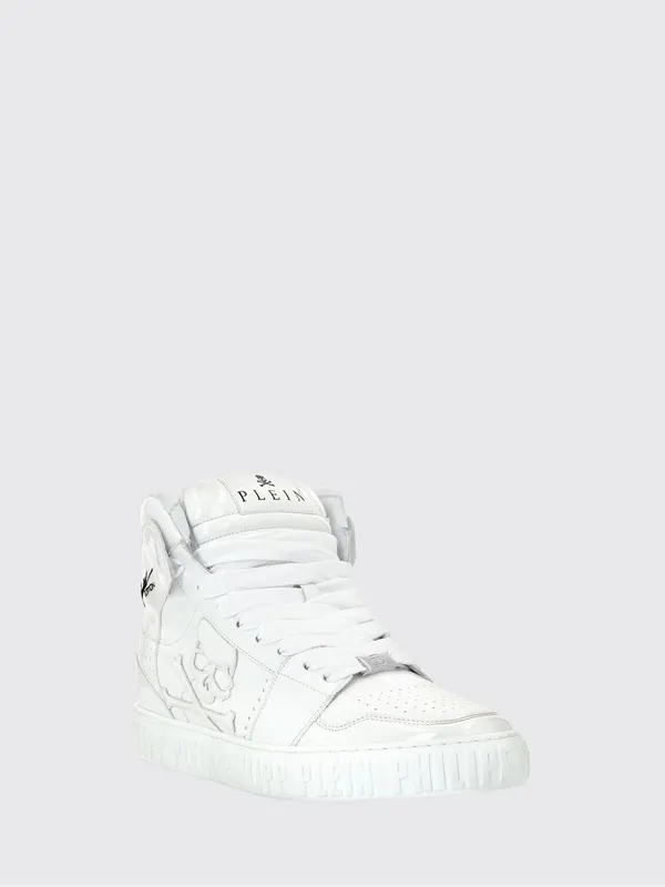Philipp plein Super Street Skull Bones High-Top Leather Sneakers with Skull White (SACSUSC0424PTE003N01)