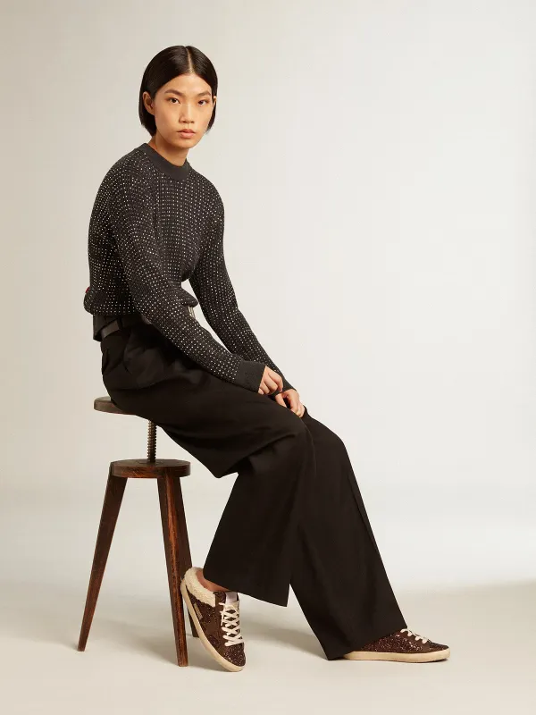 Golden Goose Super-Star Sabots In Glitter With Brown Star And Shearling Lining (GWF00110.F005132.55499) (2)
