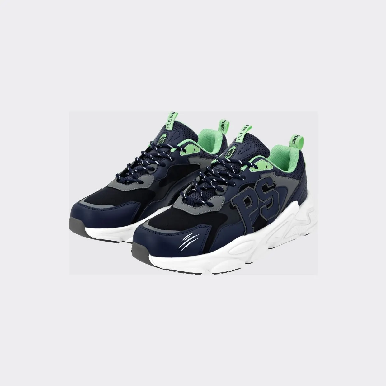 Plein Sport Low-Top Sneakers in Leather and Mesh with Contrast Monogram Blue (SADSUSC0611STE003N7214)