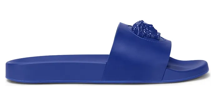 Versace Leather Slides La Medusa Royal Blue (1001184 DV46G 1U690)