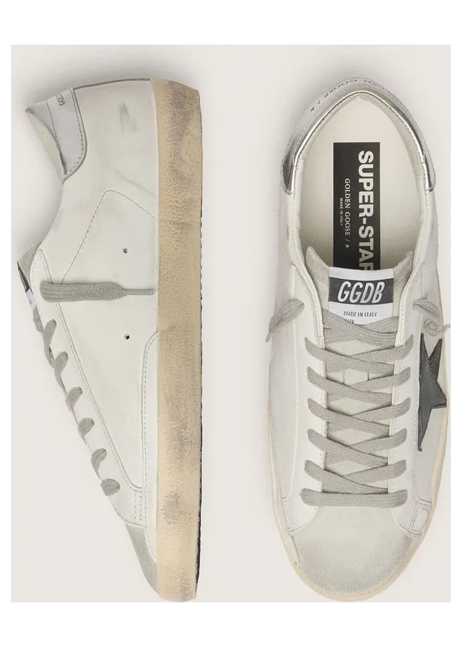 Golden Goose Super-Star In White Leather With Black Nubuck Star And Silver Metallic Leather Heel Tab (GMF00101.F005769.10602) (3)