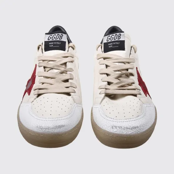 Golden goose Ball Star Low-Top Nappa and Crackle Leather Sneakers with Distressed Effect White (GMF00117F00874215987)
