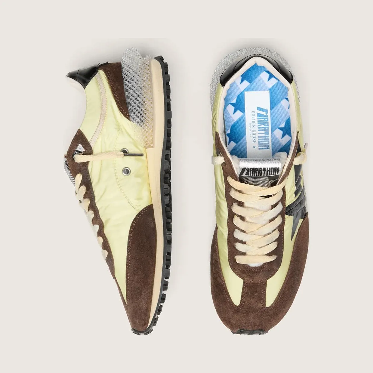 Golden Goose Men’S Marathon In Lime-Green Nylon With Black Star And Brown Suede Inserts (GMF00684.F008623.20396) (3)