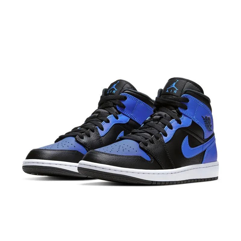 Jordan 1 Mid Black Royal Tumbled Leather Black/Hyper Royal-White (554724-077)