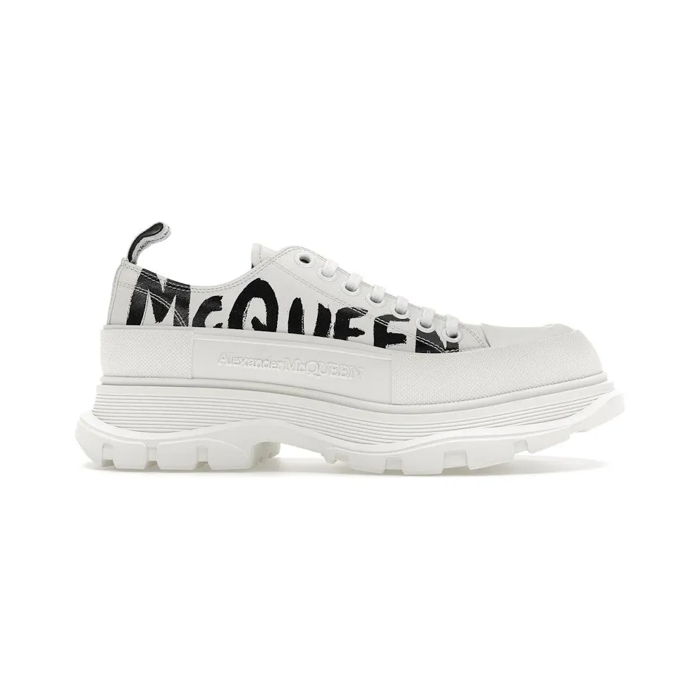 Alexander McQueen Tread Slick Low Lace Up Leather Graffiti White Black White (682423WIABD9488)