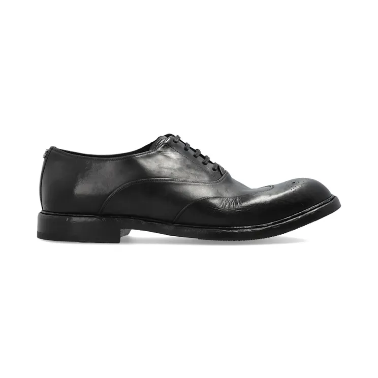Dolce & Gabbana Woven Fabric Derby Shoes Black Vintage Effect (A20206 A0096 80999)