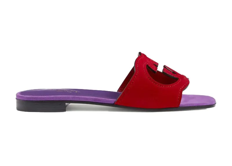 Gucci Interlocking G Cut Slide Sandal Red Purple Suede (_694451 C2000 6500)