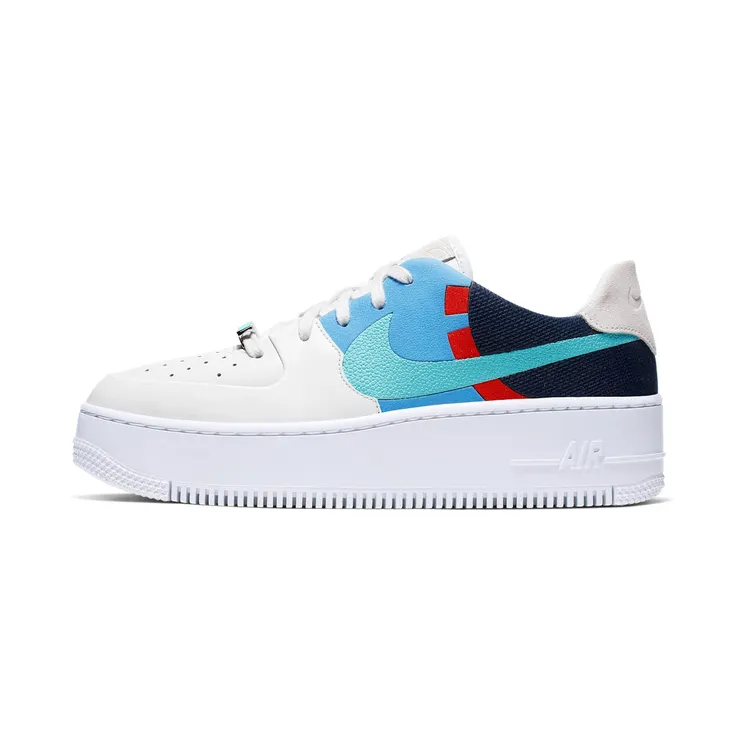 Nike Air Force AF 1 Sage Low White (2019) “Platinum Tint / Obsidian / Team Orange / Light Aqua” (BV1976-002)