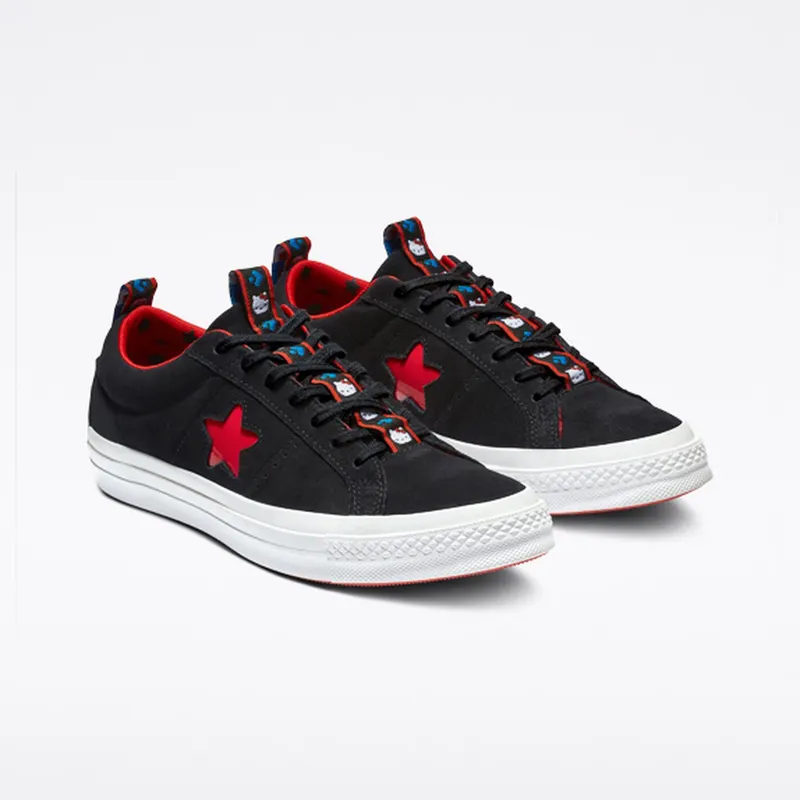 Converse One Star Ox Hello Kitty Black (W) Black/Fiery Red-White (163904C)
