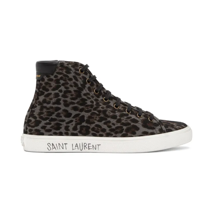 Saint Laurent Grey and Black Print Malibu High-Top Sneakers (6060751ZB10)