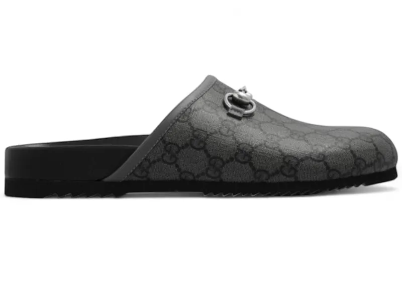 Gucci GG Supreme Mule with Horsebit Grey Black (738964-FABP9-8746)