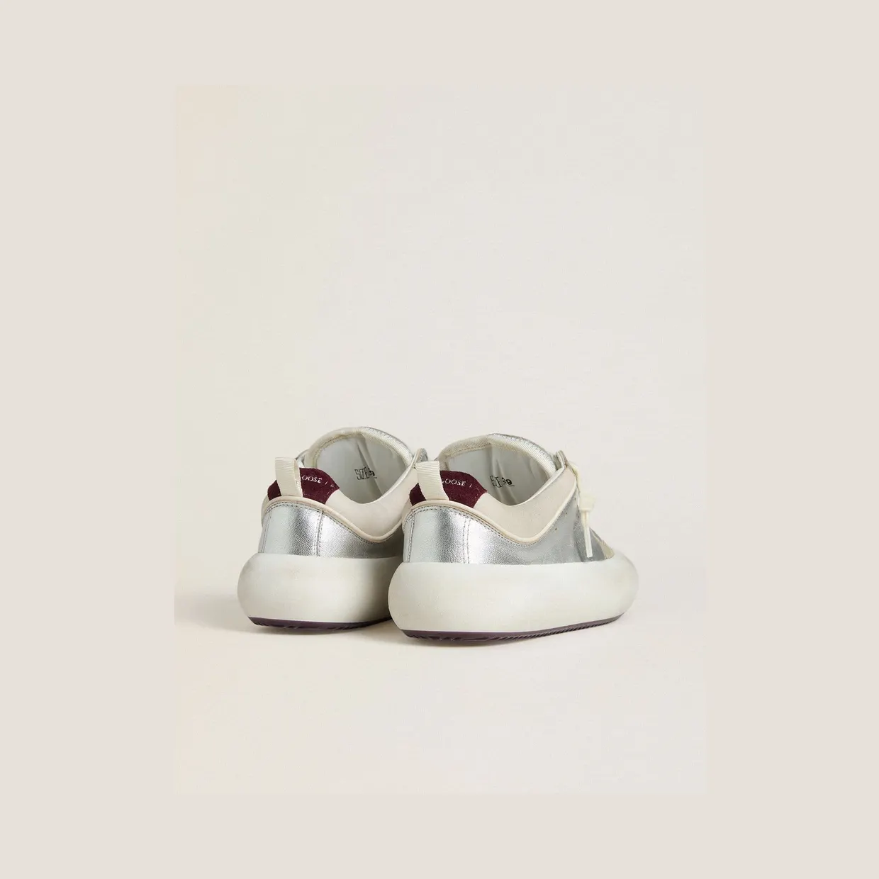 Golden Goose Women’S Space-Star Cube In Ice-Gray And Silver Leather With Burgundy Heel Tab (GWF00807.F007976.70341) (4)