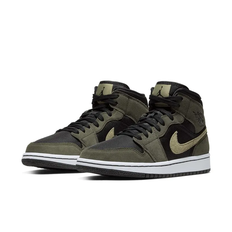 Jordan 1 Mid Military Olive (W) Black/Olive Canvas-Bone (BQ6472-030)