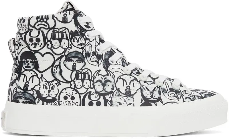 Givenchy White & Black Chito Edition City High-Top (BH005LH142)