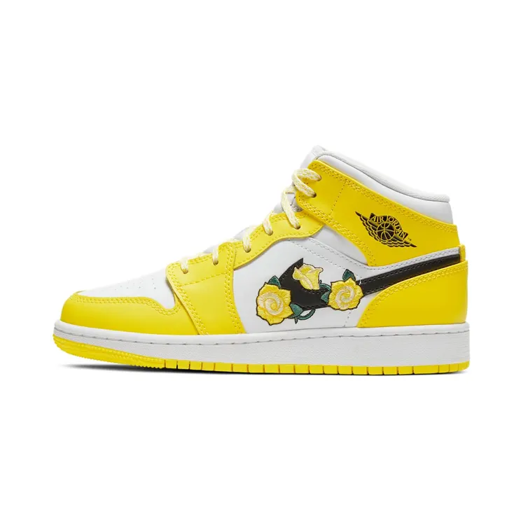 Jordan 1 Mid Dynamic Yellow Floral (GS) “Dynamic Yellow / White / Black” (AV5174-700)