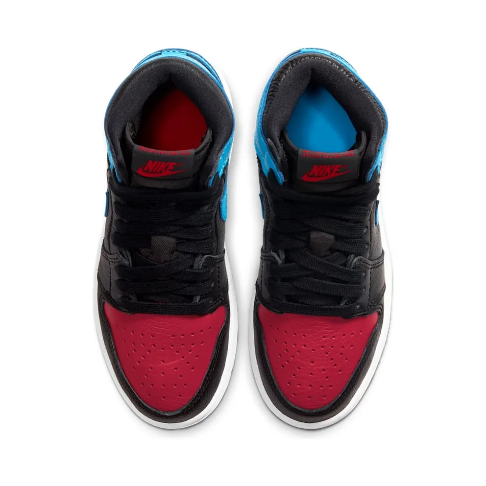Jordan 1 Retro High UNC Chicago Leather (PS) Black/Dark Powder Blue-Gym Red (CU0449-046)