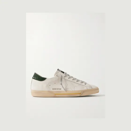 Golden Goose Superstar Suede-Trimmed Distressed Leather Sneakers White (GMF00105.F007530)