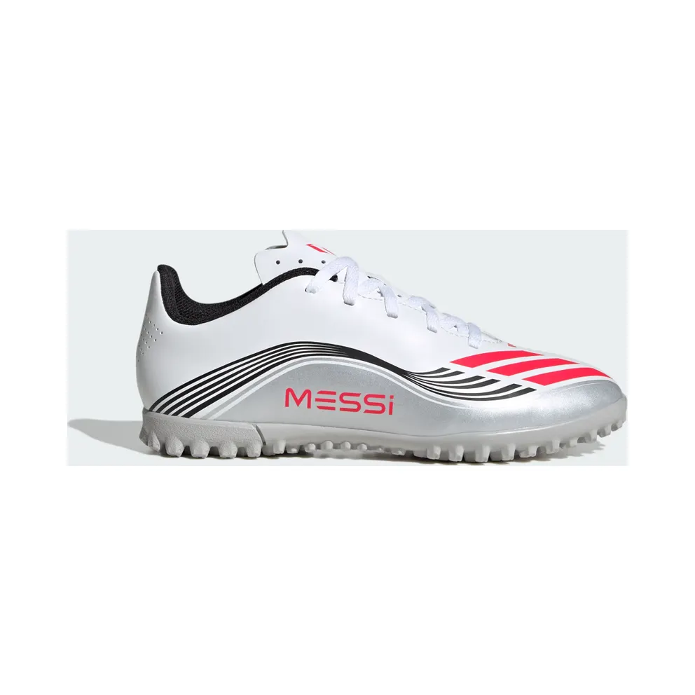 adidas F50 Messi Club Turf Boots Kids “Cloud White / Lucid Red / Silver Metallic” (JP7453)