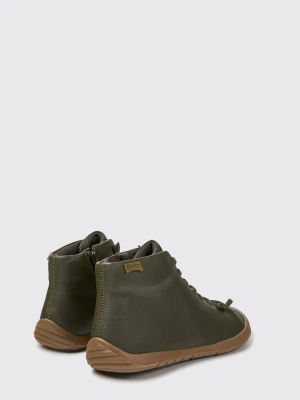 Camper Peu Path+ High Top in Grained Leather with Elastic Laces Green (K300558-002PEUPATH+0)