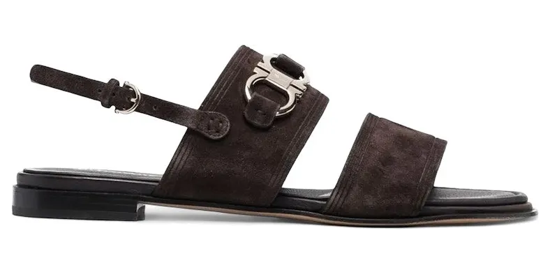 Ferragamo Gancini-Plaque Suede Sandals Brown (01C932751077)