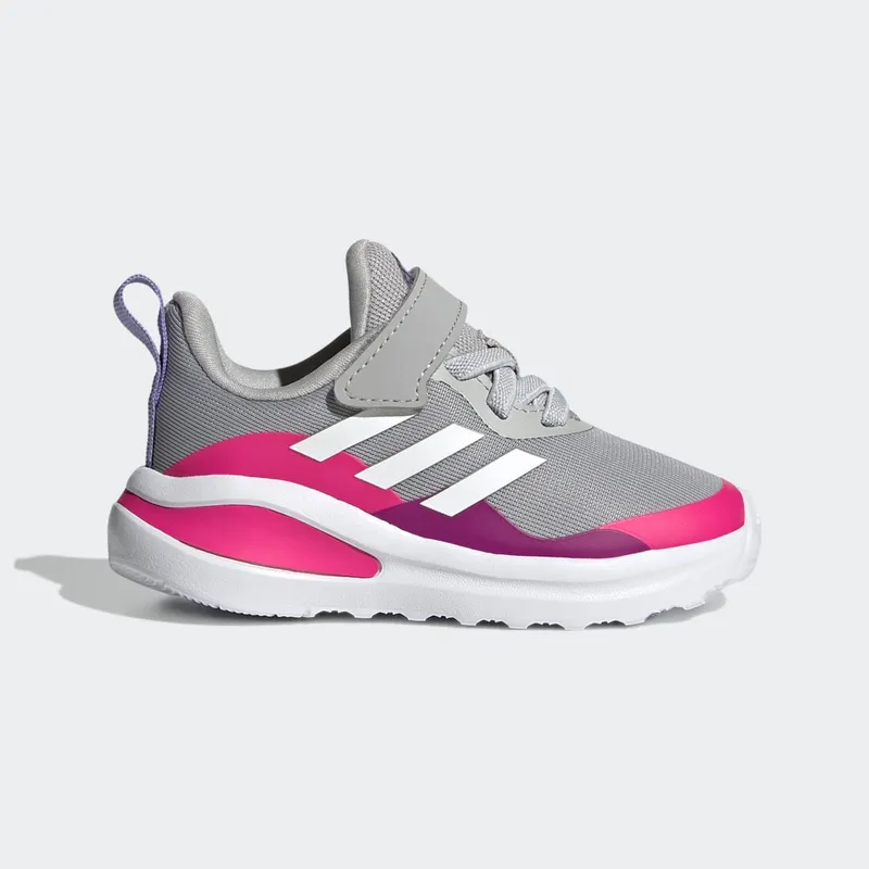 Adidas FortaRun Elastic Lace Top Strap Running Shoes Grey Two / Cloud White / Shock Pink (H04131)